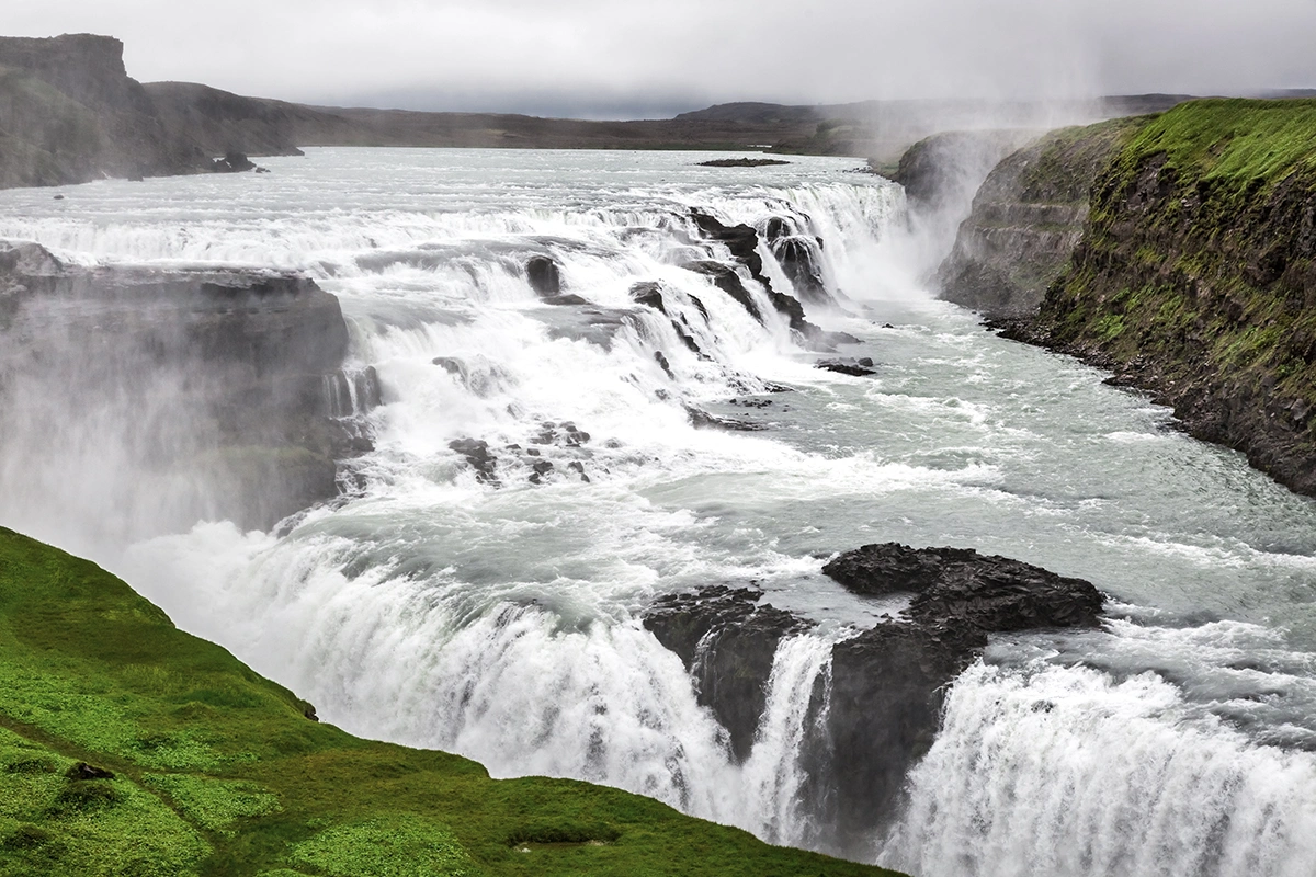 A view of the Gullfoss waterfalls in Iceland